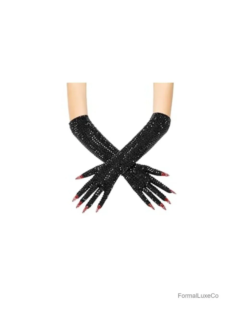 Long Sparkly Gloves with Rhinestone Embellishments Costume Accessory